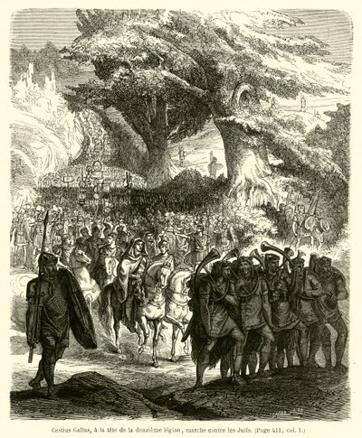 Cestius Gallus, v čele dvanácté legie, pochoduje proti Židům (rytina) od French School