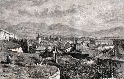 Chambery - Savoie - rytina v „La France illustree: geografie, historie, statistická správa“ od V.A. Sladově hnědá. 1884 od French School