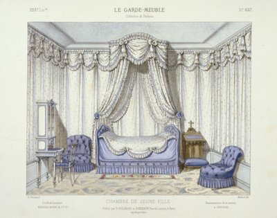 Chambre de Jeune Fille, z knihy Le Garde-Meuble, Pub. Paris, cca 1890 (barevná litografie) od French School
