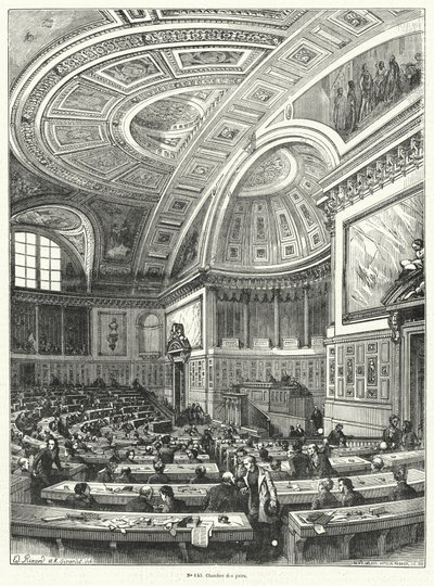 Chambre des Pairs (Chamber of Peers), horní komora francouzského parlamentu od roku 1814 až do jeho zrušení po revoluci v roce 1848 (rytina) od French School