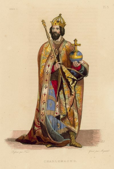 Charlemagne (barevná rytina) od French School