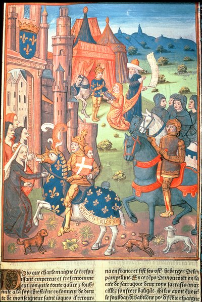 Karel Veliký se svými paladiny (rytíři své družiny) (vellum) od French School