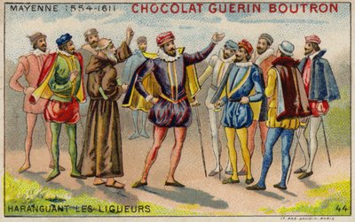 Charles, vévoda z Mayenne, oslovující členy katolické ligy (chromolitho) od French School
