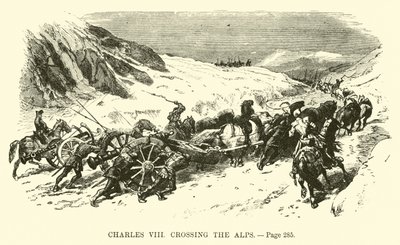 Karel VIII překračující Alpy od French School