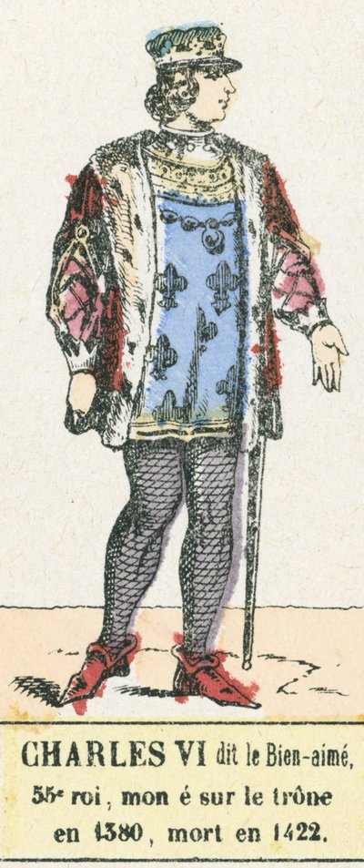 Karel VI. zvaný Milovaný, 53. král, nastoupil na trůn roku 1380, zemřel roku 1422 (barevná rytina) od French School