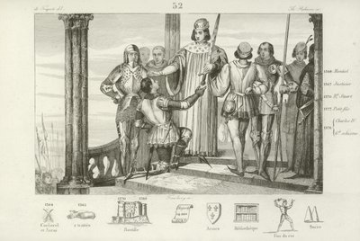 Karel V. z Francie nabízí Bertrandu Duguesclinovi meč francouzského konstábla od French School