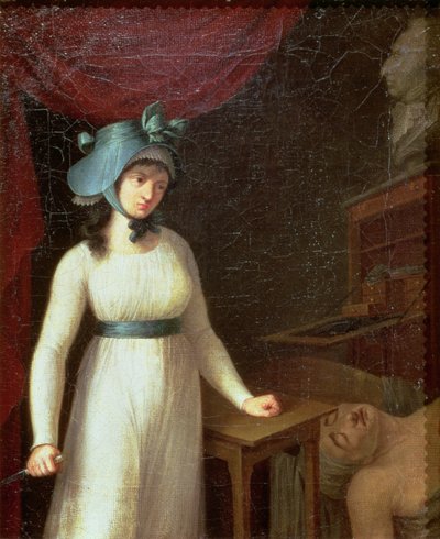 Charlotte Corday (1768-93) a atentát na Jean Paul Marat (1743-93) v jeho lázních od French School