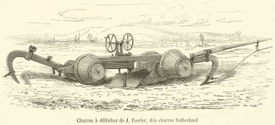 J Fowlerův čistící pluh, zvaný Sutherland pluh (rytina) od French School