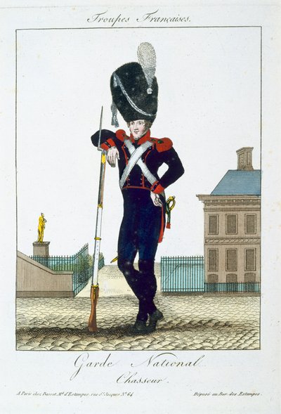 Chasseur Národní gardy, z Troupes Francaises, hospoda. chez Basset, Paříž, kolem roku 1790 od French School