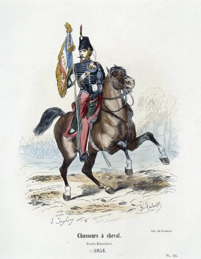 Lovci na koni: Porte - Etendard v roce 1854 - v „“Historie armády“ od A. Barbiera od French School