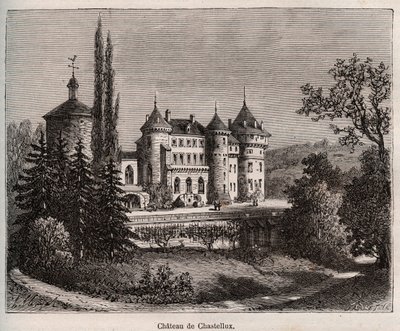 Chateau de Chastellux - Chastellux sur cure, Burgundsko - rytina v „La France illustree: geografie, historie, statistická správa“ od V.-A. Sladově hnědá. 1884 od French School