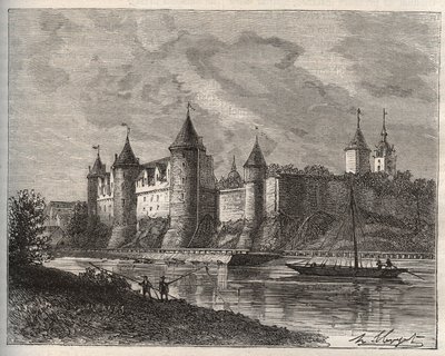 Chateau de Josselin - Morbihan en Bretagne - rytina v „La France illustree: geografie, historie, statistická správa“ od V.A. Sladově hnědá. 1884 od French School