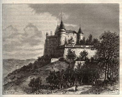 Chateau de Mercues - Cahors - rytina v „La France illustree: geografie, historie, statistická správa“ od V.A. Sladově hnědá. 1884 od French School