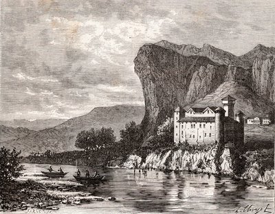 Chateau de la Caze en Lozere - rytina v „La France illustree: geografie, historie, statistická správa“ od V.A. Sladově hnědá. 1884 od French School