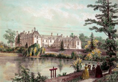 Chateau de la Loire: Pohled na Chateau de la Seilleraye v Carquefou (Loire Atlantique). Tisky soukromé sbírky 19. století od French School