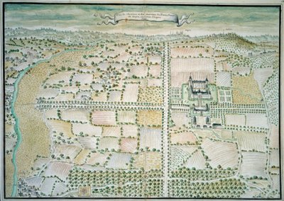 Chateaux de la Loire: “” Pohled na zámek Plessis Bourre”” Akvarel francouzské školy. 1699 Paříž, B.N. od French School