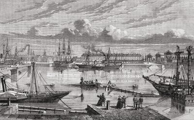 Cherbourg v 18. století, vyrytý Le Bretonem po Pibaraudovi, z „Histoire de la Revolution Francaise“ od Louise Blanca (1811-82) od French School