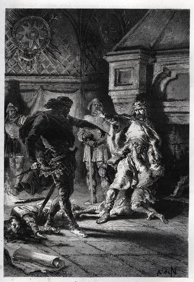 Childebert I. (c498-558) při vraždě dědiců svých bratrů en 526 - Childebert I. nechal Clotaire (Clothaire) zmasakrovat děti jejich bratra Clodomira, krále Orleans, jehož státy sdílejí, 526 - rytina z „“ L