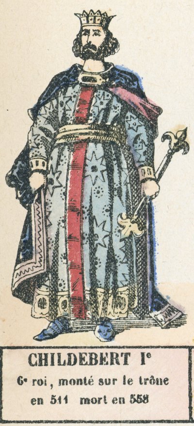 Childebert I., 6. král, nastoupil na trůn roku 511, zemřel roku 558 (barevná rytina) od French School