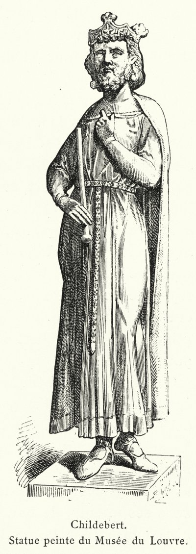 Childebert, Malovaná socha z muzea Louvre (rytina) od French School