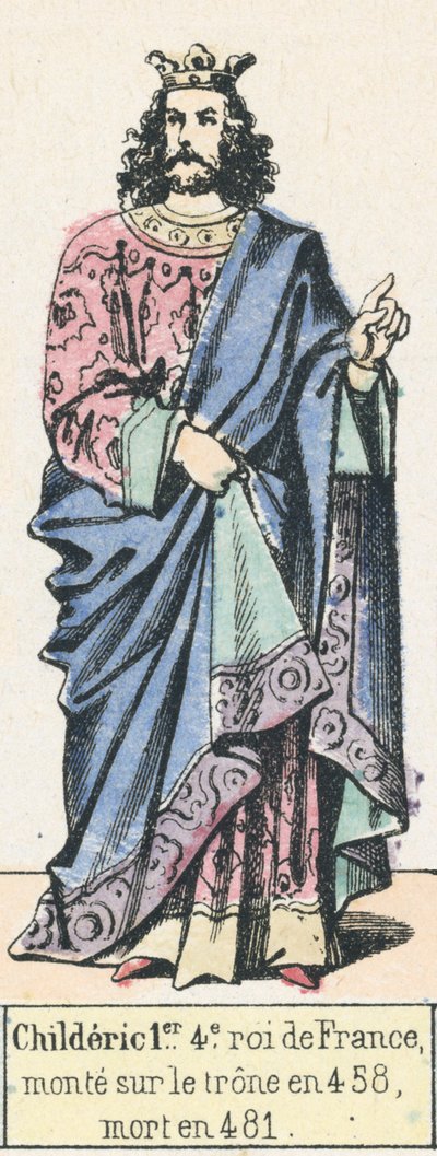 Childeric 1., 4. král Francie, nastoupil na trůn v roce 458, zemřel v roce 481 (barevná rytina) od French School