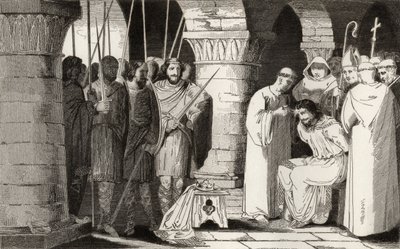 Childeric III (714-51) je sesazen z trůnu a uvězněn v klášteře, z 