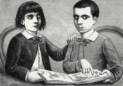 Děti s konvergentním a divergentním šilháním nebo zkříženýma očima (rytina) 1888 od French School