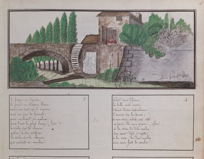 Dětská skica vodního mlýna, 1820 (pastelka a wc) od French School