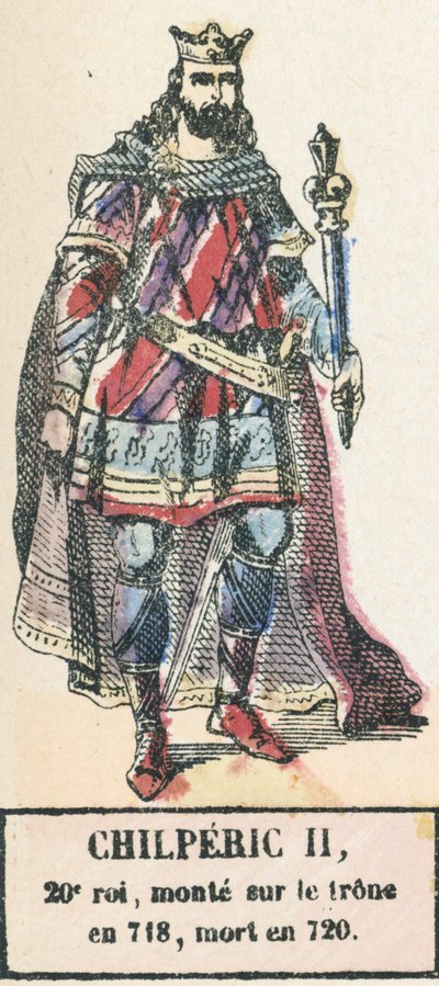 Chilperic II, 20. král, nastoupil na trůn v roce 718, zemřel v roce 720 (barevná rytina) od French School