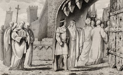 Chilperic I. (539-84) v náboženském průvodu, z Colartovy knihy "Histoire de France", vydané kolem roku 1840. od French School