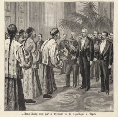 Čínský politik a diplomat Li Hongzhang přijal francouzský prezident Felix Faure v Elysejském paláci v Paříži od French School