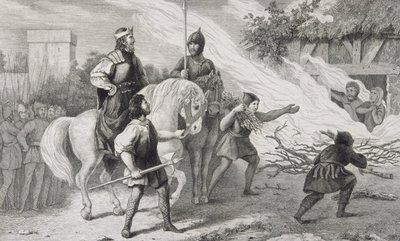 Chlotaire I (497-561) upaluje svého vzpurného syna a rodinu, z „Histoire de France“ od Colarta, vydaného kolem roku 1840 od French School