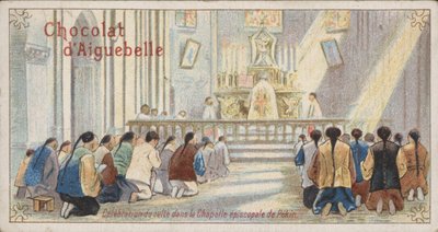 Křesťané uctívající v biskupské kapli v Pekingu (chromolitho) od French School
