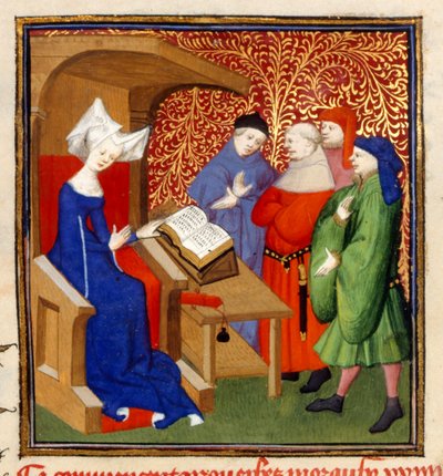 Christine instructing, MS Harley 4431, f.259v, Francie, c.1410-14 (barva na pergamenu) od French School