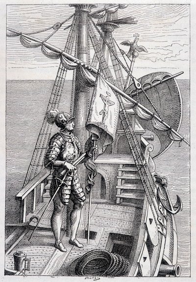 Christopher Columbus na svém přívěsu, nemocný. "" Discovery de la Terre "" od Julese Verna, ed. Hetzel, n. d. 19. od French School