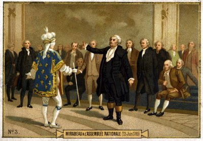 Chromolitografie představující Honore Gabriel (Honore-Gabriel) Riqueti, hrabě z Mirabeau (1749-1791) v Národním shromáždění dne 23. od French School