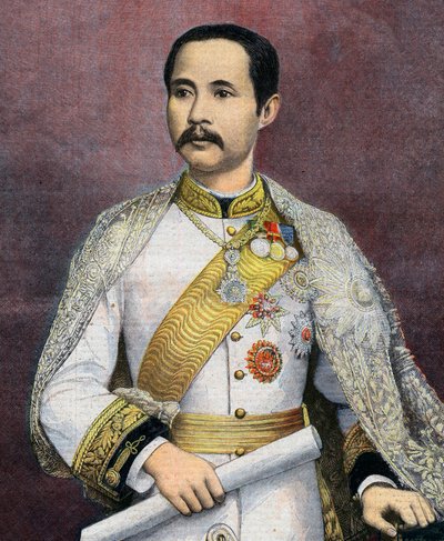 Chulalongkorn (1853-1910), král Siamu. V roce 1897 se Chulalongkorn stal prvním siamským panovníkem, který navštívil Evropu. Ilustrace z Le petit Journal od French School