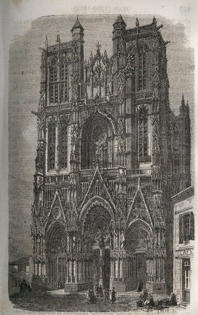 Kostel Saint-Vulfran (Saint Vulfran) bývalá vysoká škola v Abbeville v departementu Somme ve Francii - rytina v „Histoire de France“ od Victora Duruye (1811-1894) - 1882 od French School