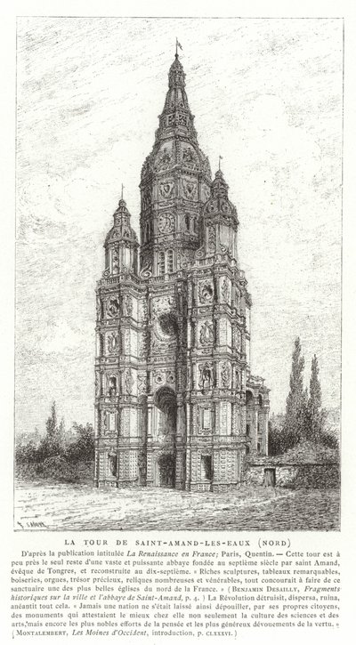 Kostelní věž opatství Saint-Amand-les-Eaux, Francie od French School