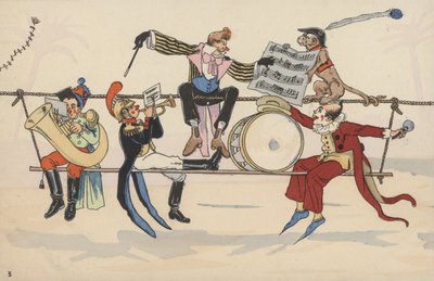 Cirkusová scéna, ze sady propojených pohlednic (barevné lito) od French School