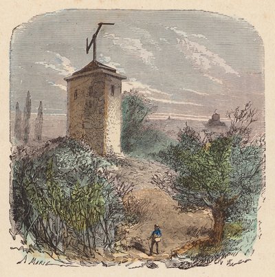 Telegrafní systém Clauda Chappe, Francie (barevná rytina) od French School