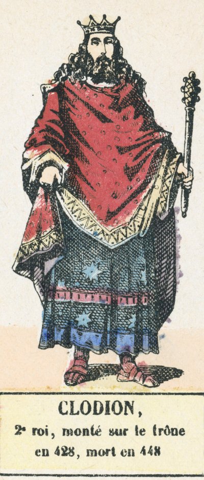 Clodion, 2. král, nastoupil na trůn roku 428, zemřel roku 448 (barevná rytina) od French School