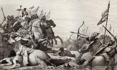 Clodion, Chlupatý (c.428-47) ustupuje přes most po jeho porážce od Aetia, z 
