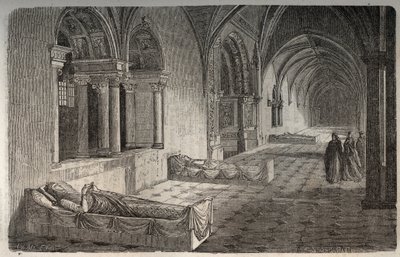 Klášter Fontevrault se sochami Henriho II. - Eleonore de Guyenne - rytina v „Histoire de France“ od Victora Duruye (1811-1894) - 1882 od French School