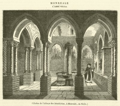Klášter benediktinského opatství, v Monreale, Sicílie (rytina) od French School