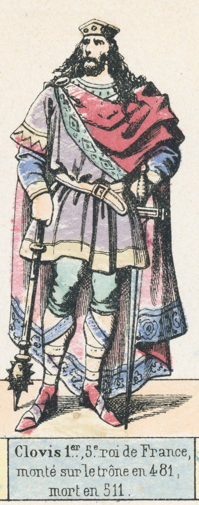 Chlodvík 1., 5. král Francie, nastoupil na trůn roku 481, zemřel roku 511 (barevná rytina) od French School