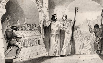 Clovis II (635-57) Prodej stříbra a zlata ze svatyně, aby nakrmil chudé, z „Histoire de France“ od Colarta, vydáno kolem roku 1840 od French School
