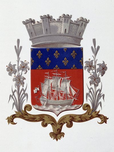 Znak města Paříže: královský král (Louis XVIII. a Karel X.) - Patent dopisy ze dne 20. prosince 1917 - v „“Armorial National de France””, H. Traversier, Paříž od French School