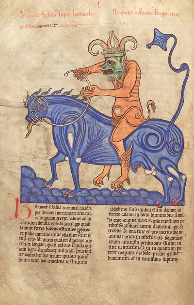 Treska. Guelf. 1 Gud. lat. 41V, Satan jezdící na Behemoth, z Liber Floridus od Lamberta de Saint-Omer c.1120 od French School