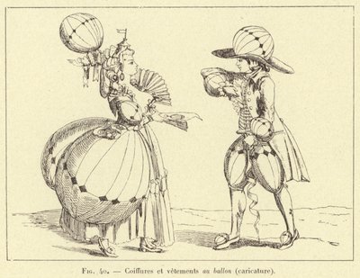 Balónové účesy a oblečení (karikatura) (rytina) od French School